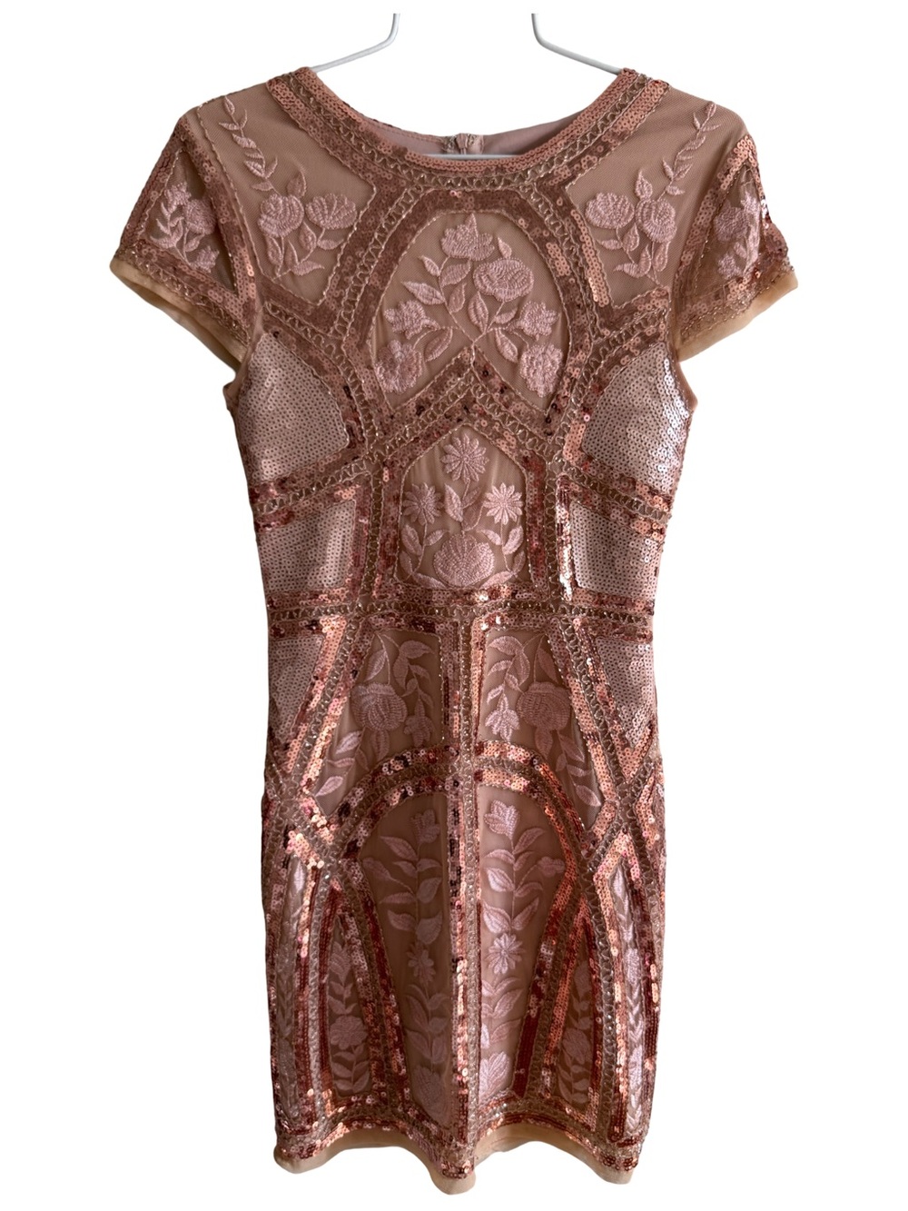 Lulus Spread Your Shine Rose Gold Sequin Embroidered Bodycon Dress Size Small